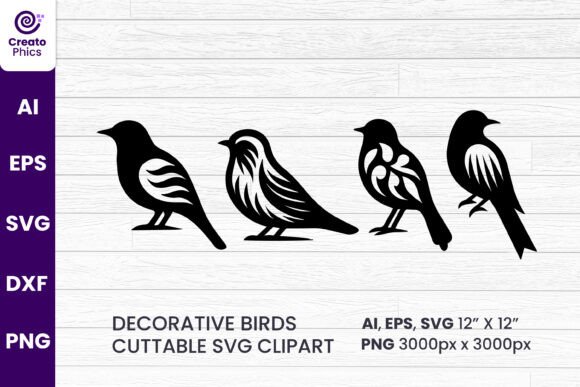 Decorative Birds Silhouette Graphics for Crafts & Marketing